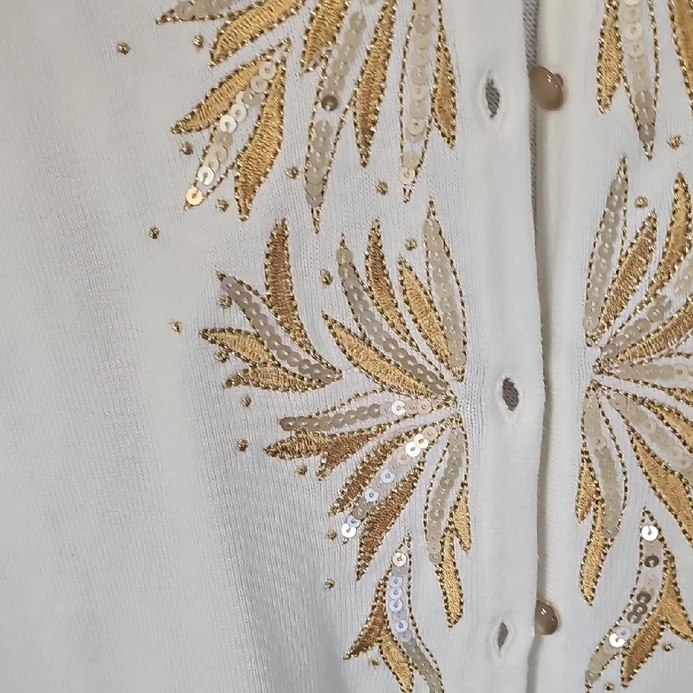 Bob Mackie Cream and Gold Embellished Cardigan - Picture 5 of 10